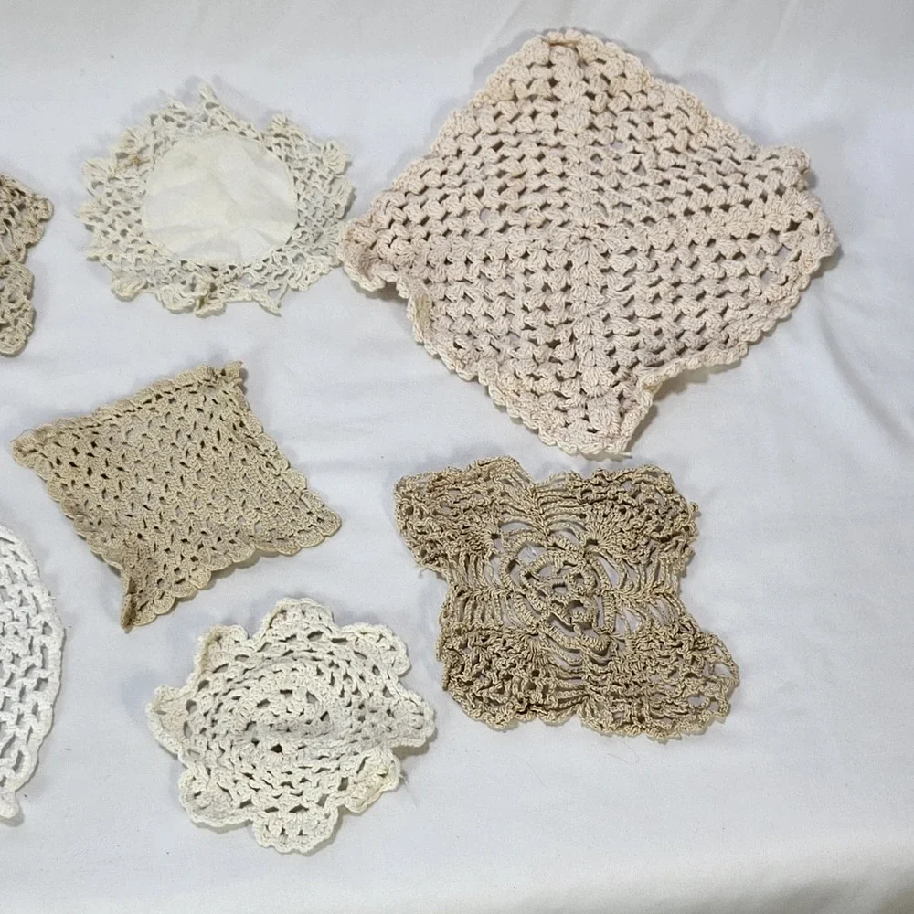 Vintage Handmade Crochet Doily Lot Lace Table Runners Cream Beige Boho 21pc